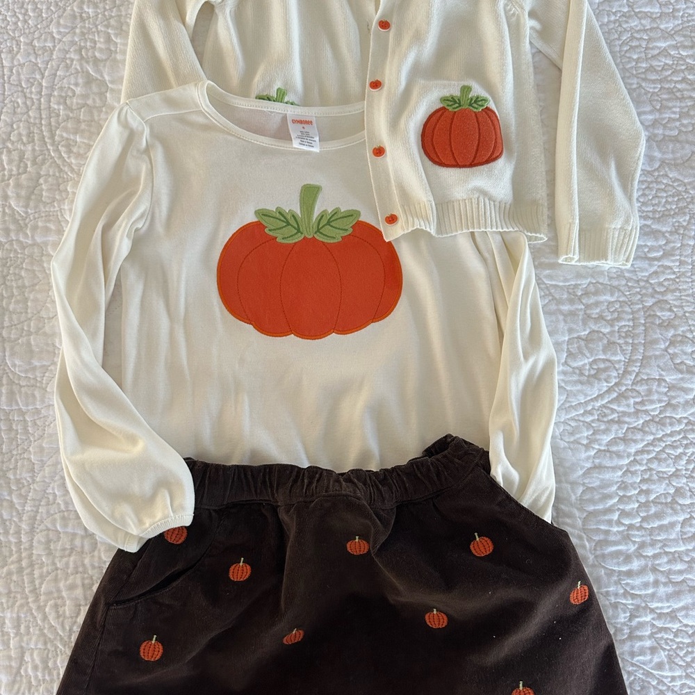 Gymboree Pumpkin sweater shirt skit Set - 6 White and Brown